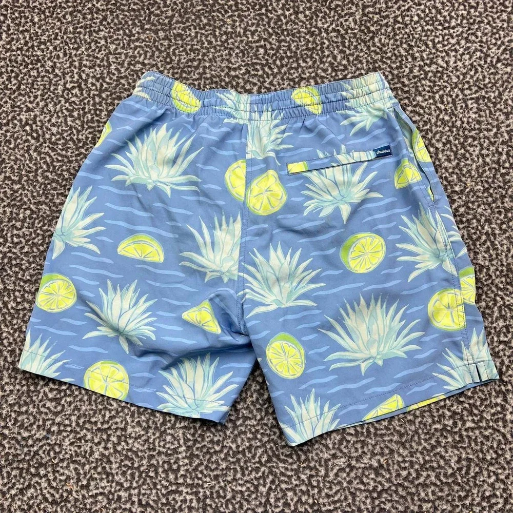 Chubbies Shorts Men Medium Blue Agave Lime Print Swim Trunks M